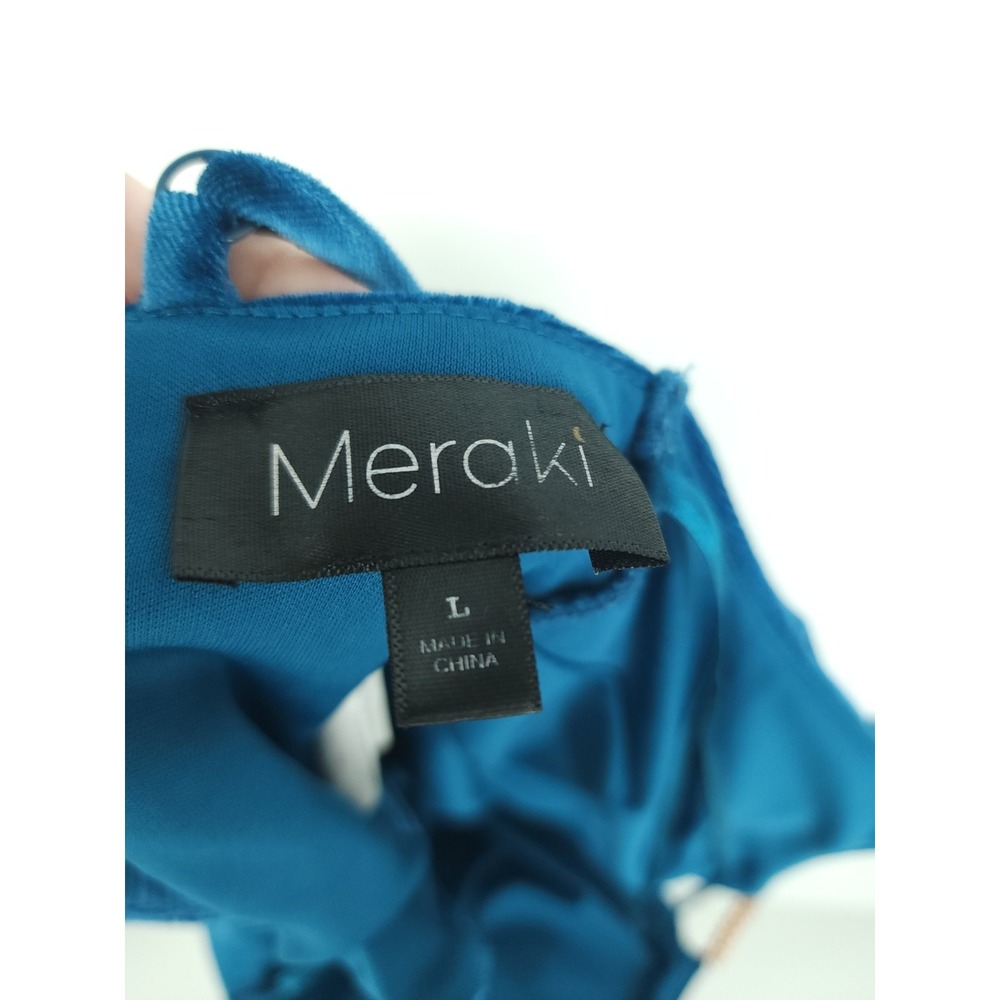 Meraki Women L Modern Glam Festival Velvet Crop Top Teal Blu Elastic Back Chains - Picture 7 of 8